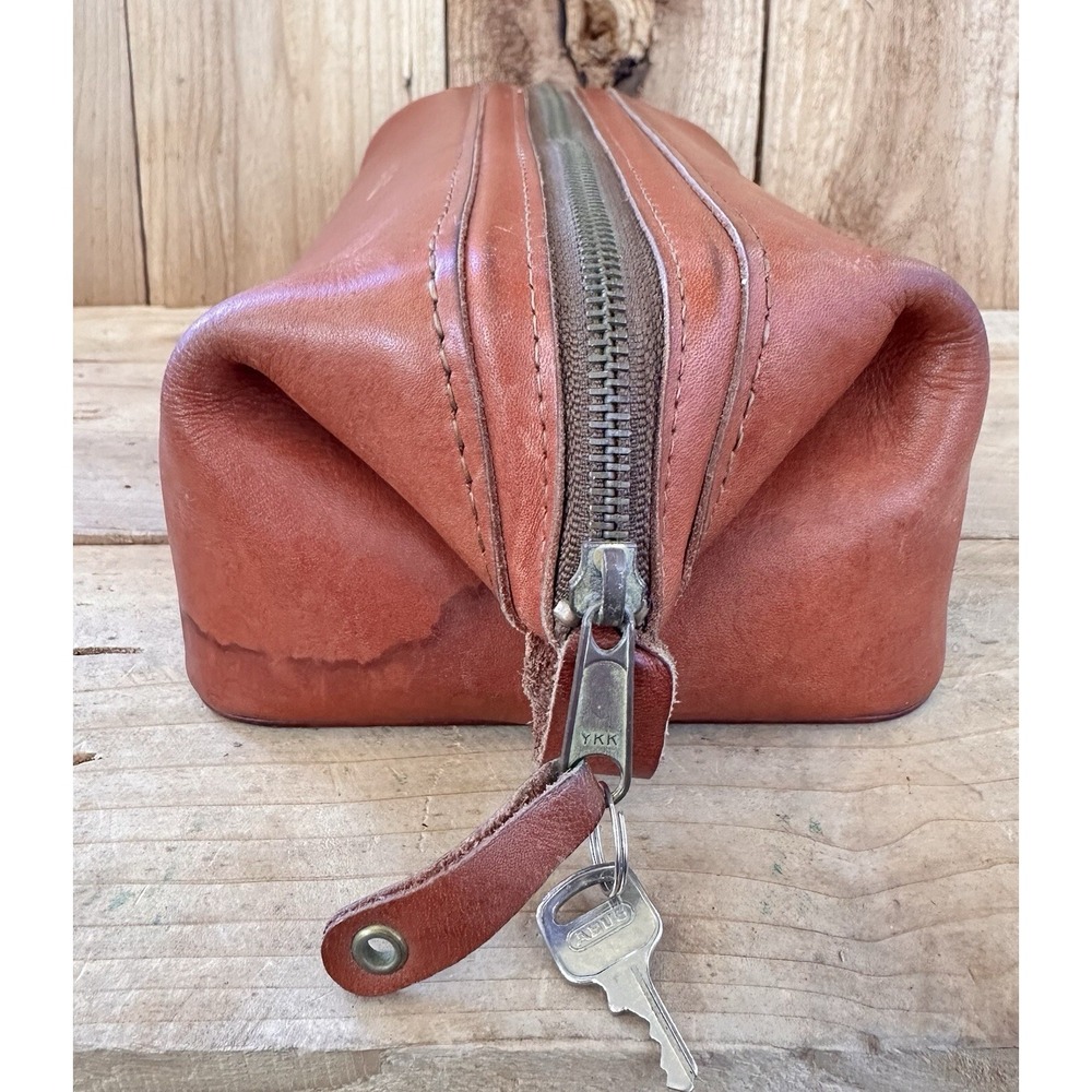 Bosca Utili-Kit Leather Toiletry Bag Brown Zip Up Retro Dope kit
